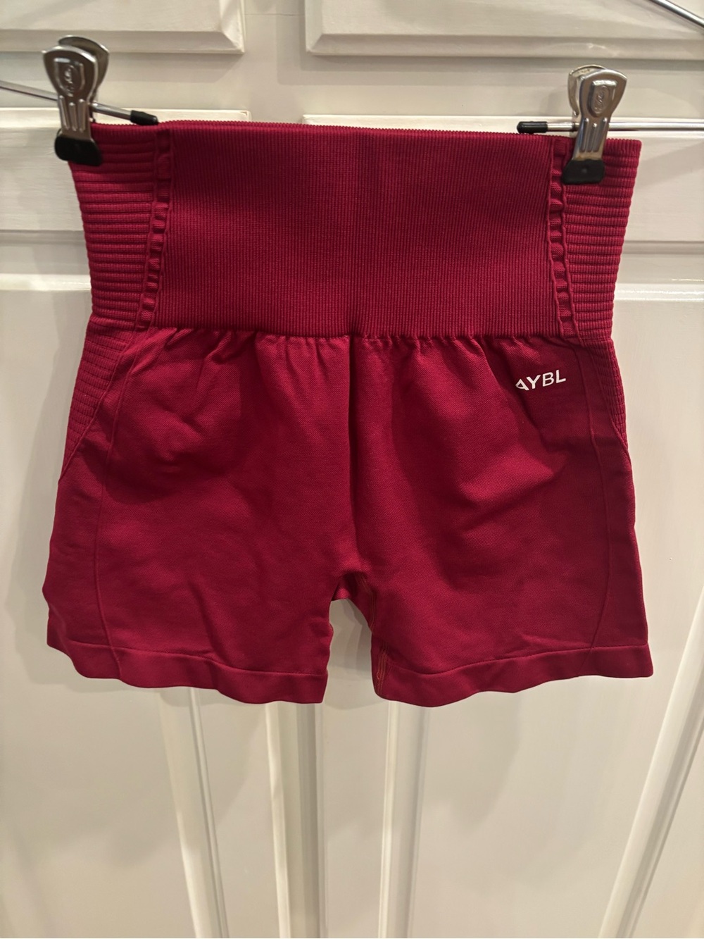 AYBL Ribbed High-Waist Workout Shorts - Wine/burgundy